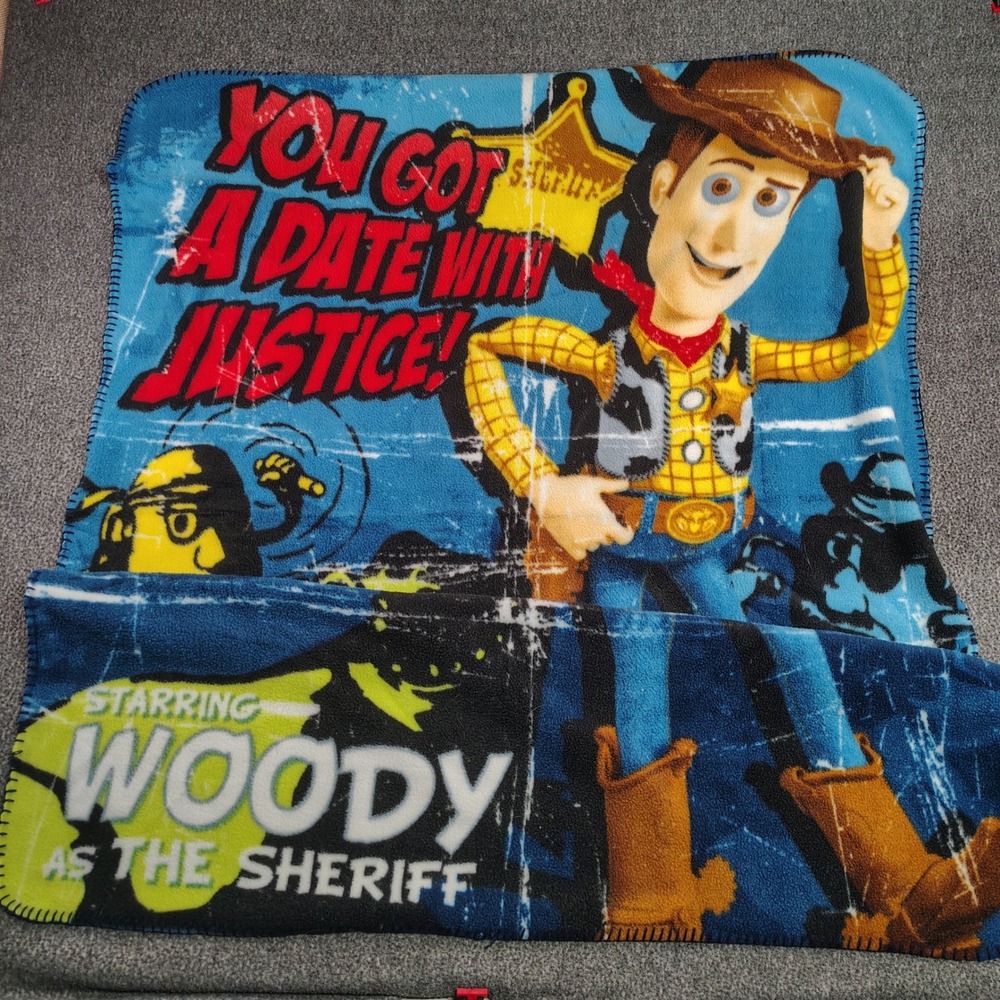 Disney Toy Story Fleece Blanket Kids Blue Woody Justice Sheriff Throw